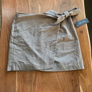 Black & Brown Plaid Side-Tie Wrap Mini Skirt